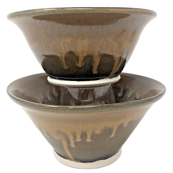 VTG Studio Art Pottery Ceramic Nesting Bowls Brown Drip Glaze Artist Signed Set - Picture 1 of 16